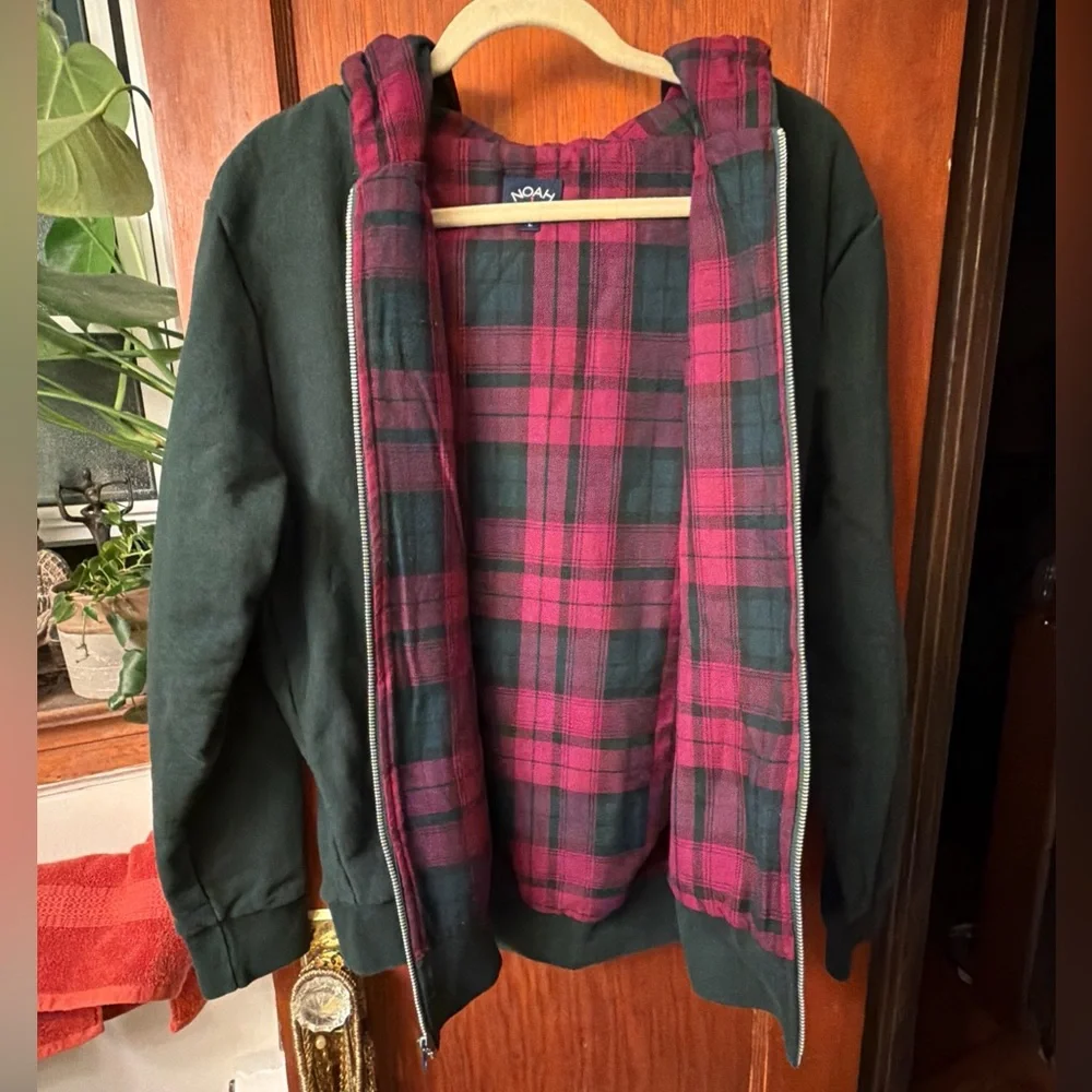 Noah NY Heavy Weight Green Zip Hoodie Sweatshirt with Plaid Inside Size Large - Picture 3 of 16
